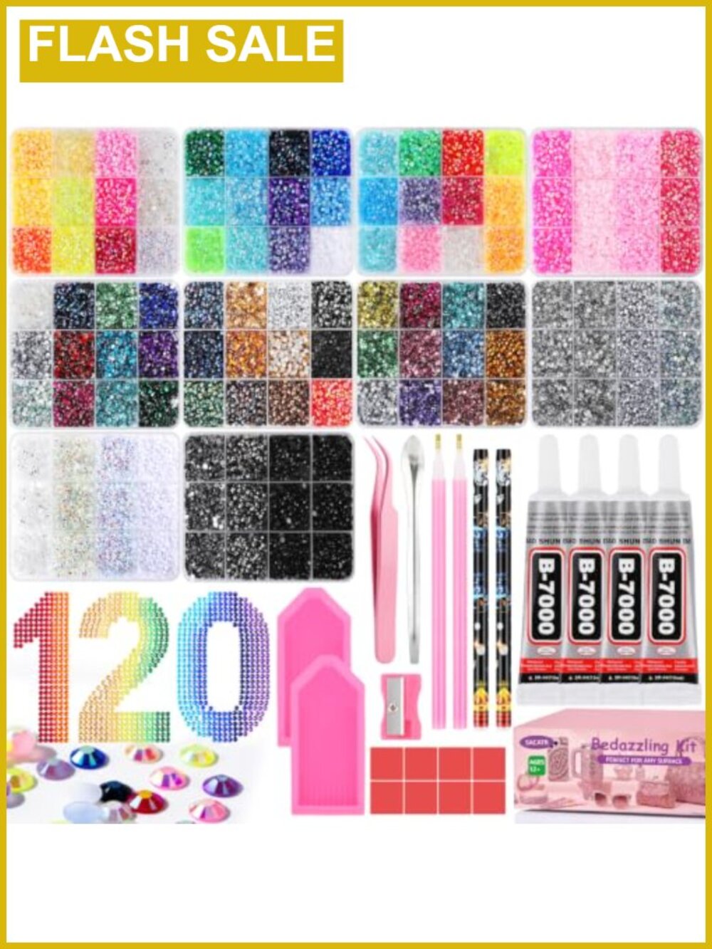 120,000 Pcs 3mm Flatback Rhinestones Bedazzling Kit with Tools & Glue